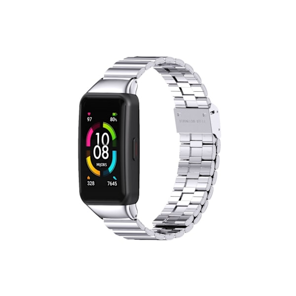 Smartwatch-armband för Huawei Strap 6/Honor Strap 6/7 MIJOBS Rostfritt stål Metallspänne Klockarmband med Bambuled (Silver)