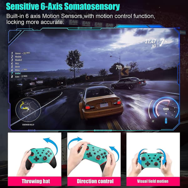 Chronus trådlös handkontroll kompatibel med Switch / Switch Lite, Bluetooth-handkontroll Switch Pro, Switch-handkontroll med uppladdningsbart batteri / Turbo