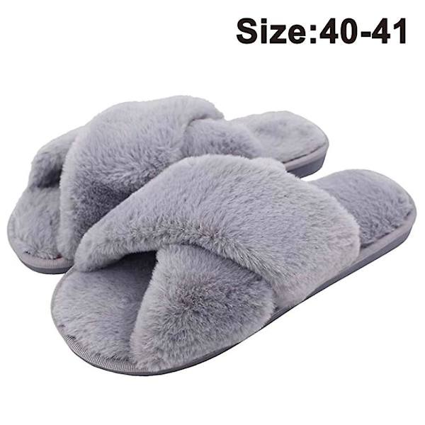 Damtofflor, öppna tår, fluffiga och mysiga husslippers med minnesskum Grey 40-41