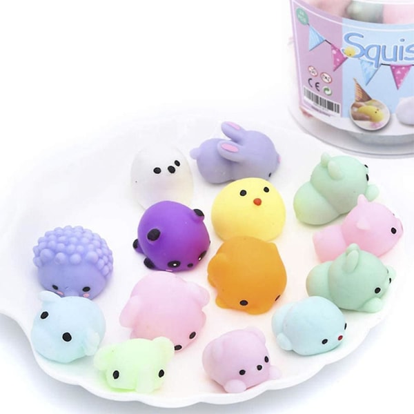 Mini festlegetøj favoriserer til børn Mochi Squishy Legetøj Stress Reliever angstlegetøj med opbevaringsboks 36pcs