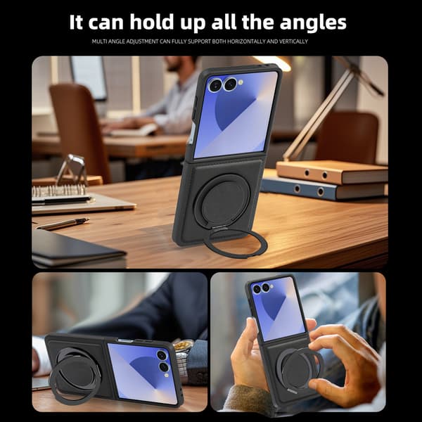 Magnetisk etui til Samsung Galaxy Z Flip8, PU-læder med stativ Black