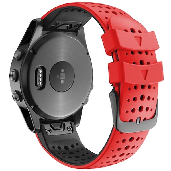 Til Garmin Fenix ​​6 To-farve Silikone Rundt Hul Quick Release Urbånd Red Black