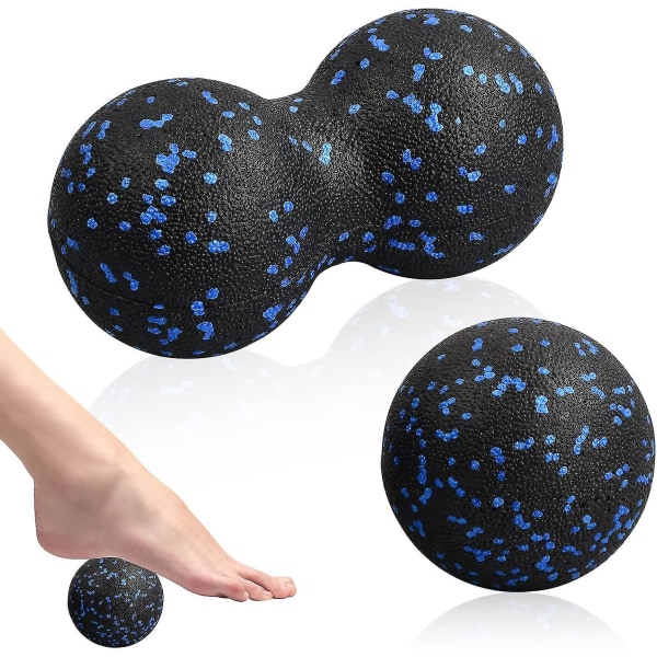 2 st jordnötsmassageboll fascia boll set djup vävnadsmassage verktyg för myofascial release, muskelavslappnare Blue