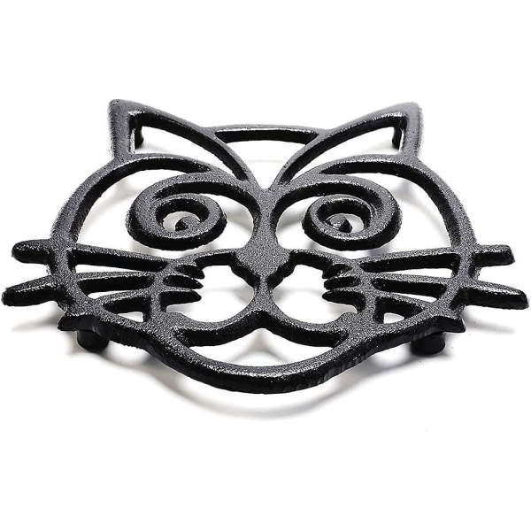 Kraftig gjutjärnsunderlägg, rostsäker dekorativ underlägg för kök eller matbord, 16 X 13 cm med vintage svart kattdesign.