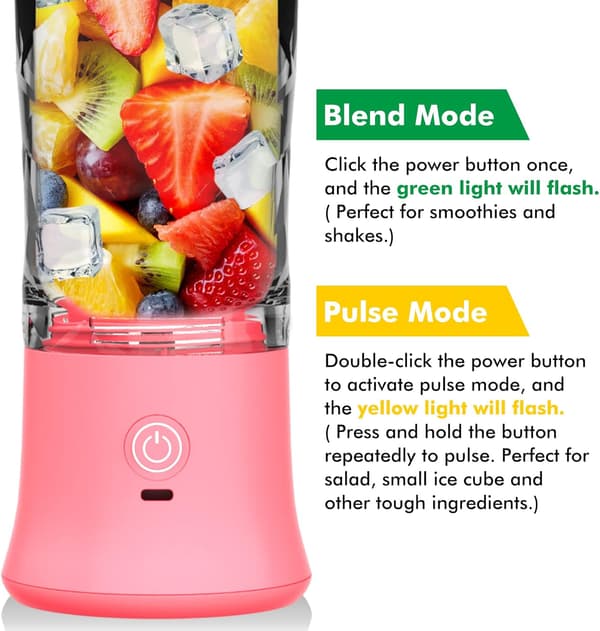 Bærbar blender til shakes og smoothies USB genopladelig 600ML Pink