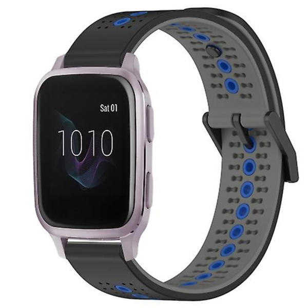 Til Garmin Venu Sq 20 mm Tricolor åndbart silikone urbånd Black-Grey-Blue