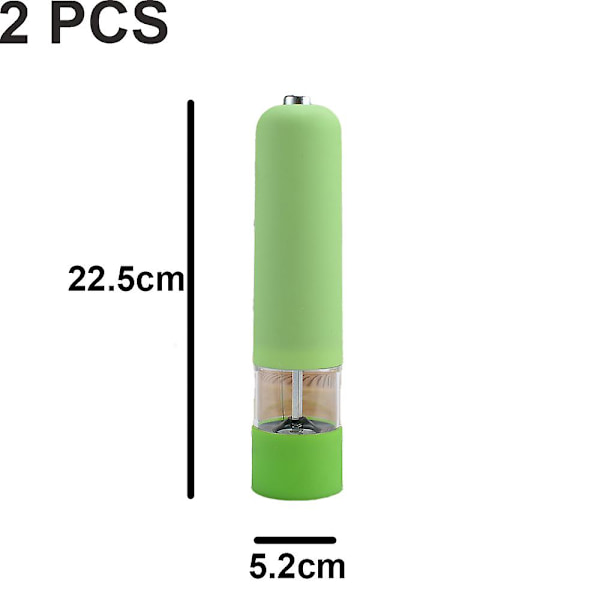 Sähkökäyttöinen merisuola- ja pippurimylly ja shaker set, paristokäyttöinen valolla ja säädettävä, 2 kpl pakkaus 2pcs green