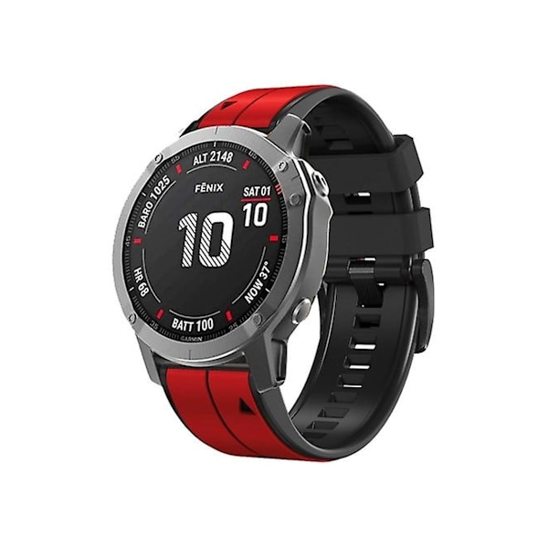 Rem för Garmin Fenix 5 22Mm Silikon Sport Tvåfärgad Röd-Svart Klockarmband