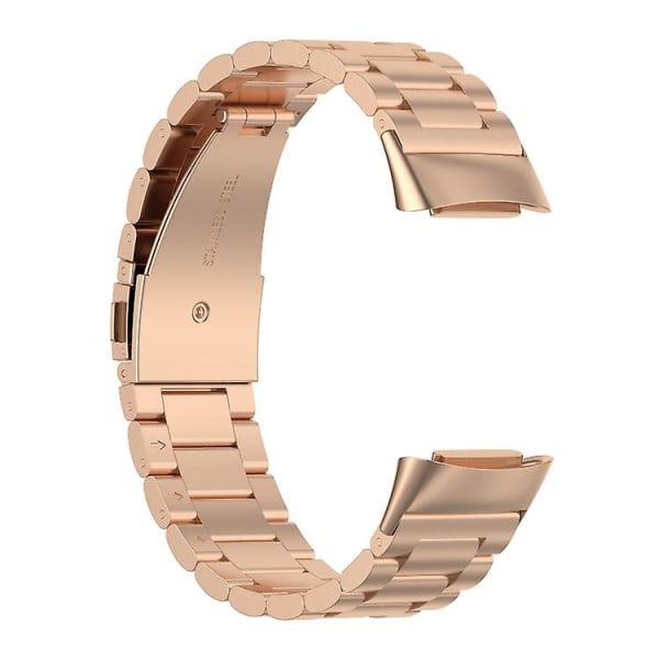 For Fitbit Charge 5 klokkerem i rustfritt stål med tre perler Rose Gold