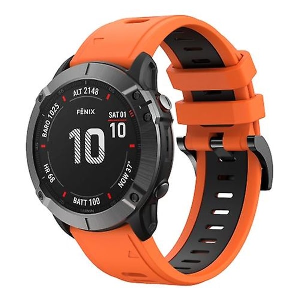 Til Garmin Fenix ​​6x Pro 26mm To-farve Sports Silikone Watch Band Orange-Black