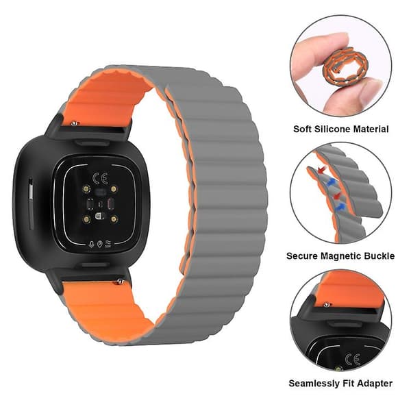 Til Fitbit Versa 3 / Sense Universal Magnetic Silicone Watch Band Black Orange
