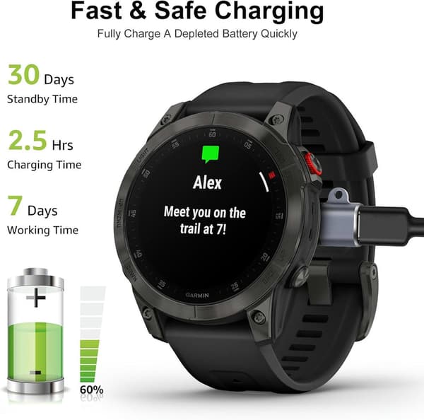 Lader for Garmin Fenix ​​7/7S/7X/6/6X/6S, osv.