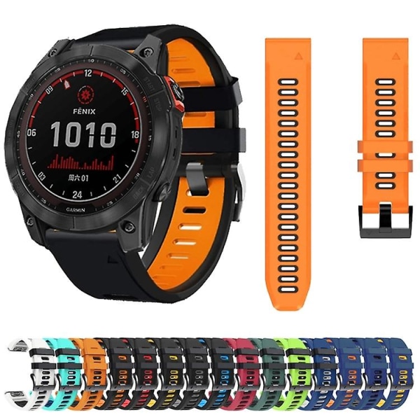 För Garmin Fenix ​​7x Solar 26mm Silicone Sports Watch Orange-Black