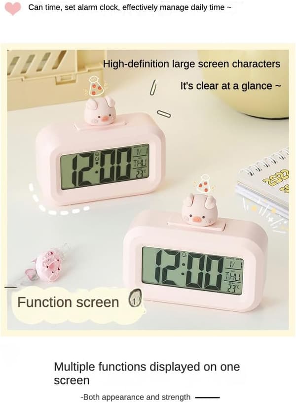Väckarklocka Multifunktionell Mini Väckarklocka med Temperaturmätare Rosa