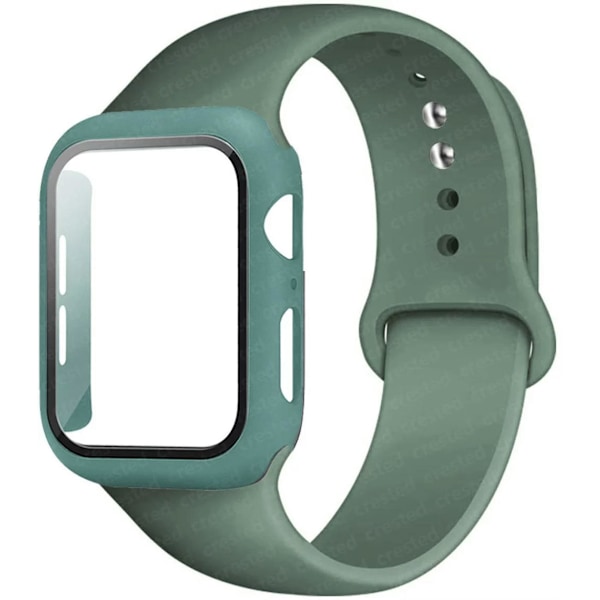 Case+ Armband för Apple Watch Band 44mm 40mm 38mm 42mm Silikonarmband med PC-skärmskyddsöverdrag iWatch 3 4 5 6 SE