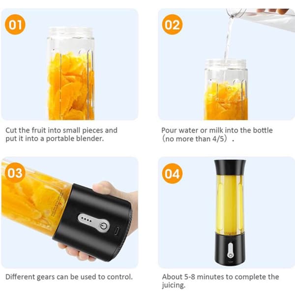 Bærbar blender til shakes og smoothies - Genopladelig blender 500 ml sort