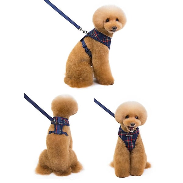 Hundesele og kobbel sett hundevest hundekobbel polyester sele brystrem spenne design kan justere byste størrelse Blue M