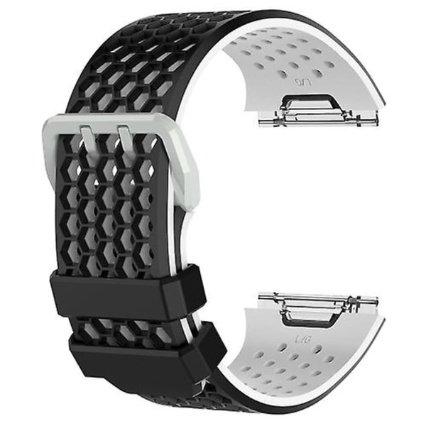 For Fitbit Ionic Tofarget silikonklokkerem med spenne Black - White