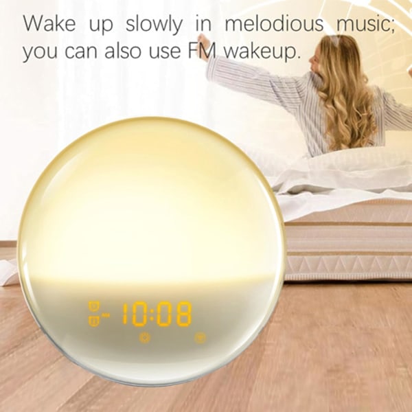 Väckarklocka Sunrise Väckarklocka Vakna Upp Ljus med Dubbla Alarm Snooze 7 Färger Nattlampa