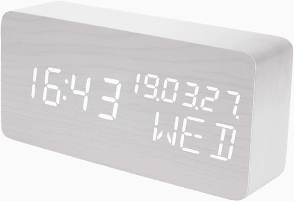 Väckarklocka Trä Digital Klocka Dekorativ Modern LED (Vit)