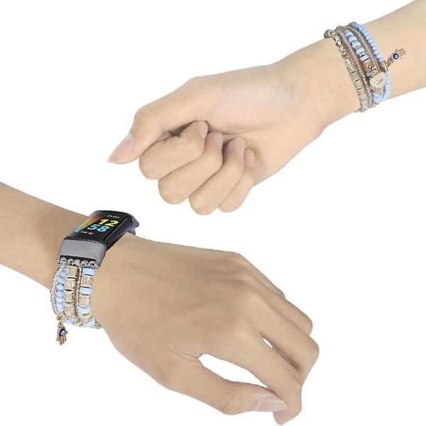 Til Fitbit Charge 5 Palm Bead Chain Watch Band Blue