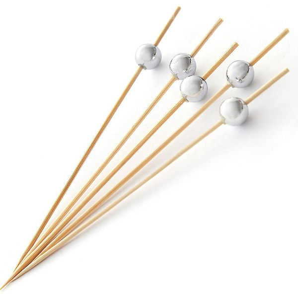 Cocktail-tikut 100 kpl 12cm käsintehdyt tikut puiset hammastikut Silver