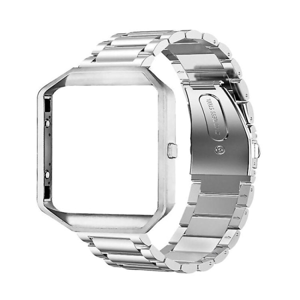 För Fitbit Blaze Metal Frame Butterfly Spänne Tre pärlor Rostfritt stål Metal Watch Band Silver