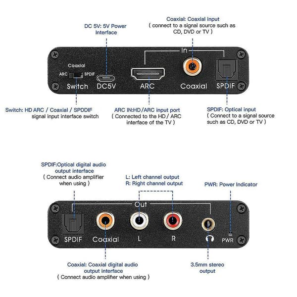 Dac Audio Converter Arc Audio Extractor -kompatibel optisk Spdif koaksial til analog 3,5 mm digital T