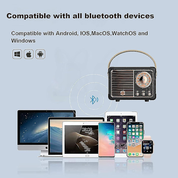 Retro Bluetooth-kaiutin, Vintage-sisustus, Kannettava Retro-radio Langaton Bluetooth-kaiutin Keittiön Pöydälle Makuuhuoneeseen Toimistoon