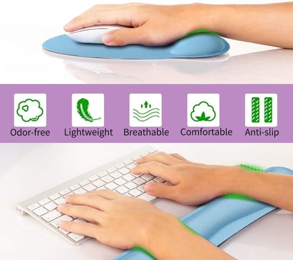 Ergonomisk tastaturmusematte med gel håndleddsstøtte, blå