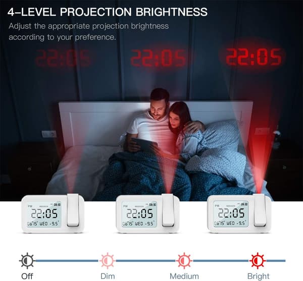 Projektionsvækkeur til soveværelser med stor 3,8\" LED-skærm