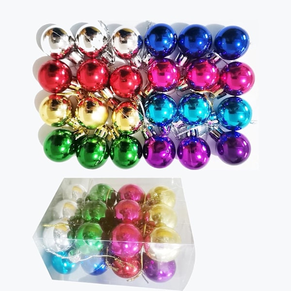Multifarvet Mini Glitterkugle Miniature Rustikke Julepynt 24-pak Sæt