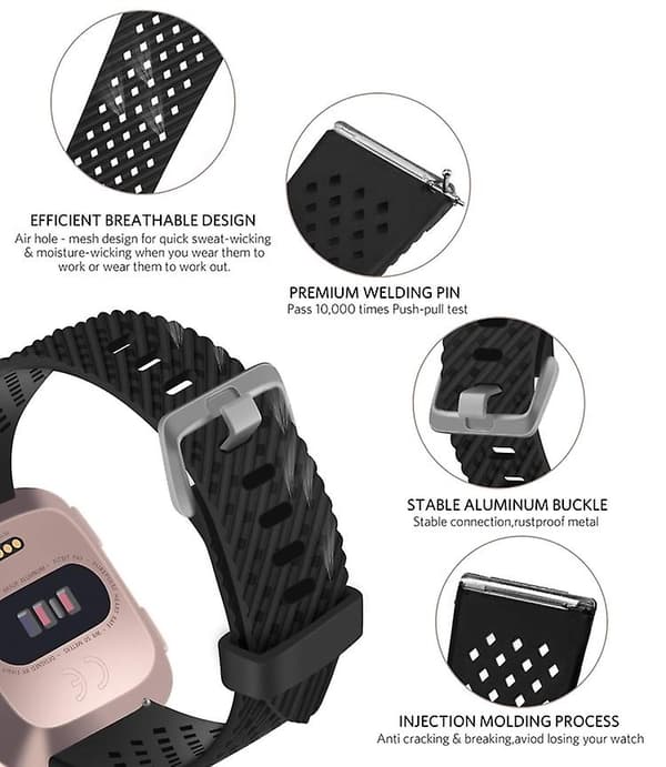For Fitbit Versa / Versa 2 / Versa Lite 20 mm pustende silikonklokkerem Black