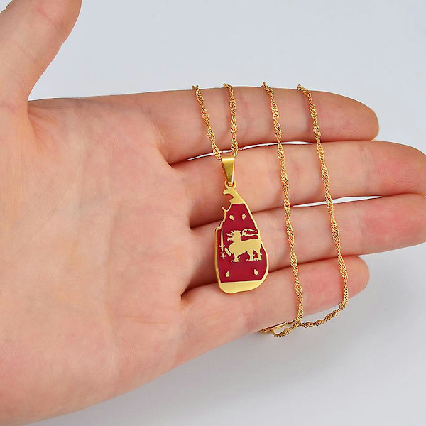 Anniyoc Sri Lanka kart og fargerikt flagg anheng halskjeder kvinner jente sjarm Sri Lankas kart smykker #206621 Gold Color 45cm Thin Chain