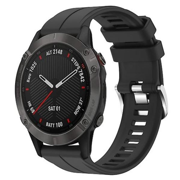 Til Garmin Fenix ​​6 Sapphire Gps 22mm ensfarvet silikone urrem Black