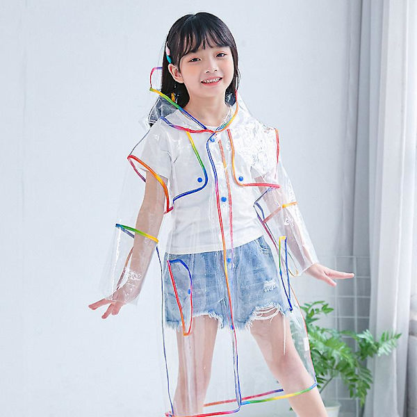 Transparent Rainbow Colorful Edge Regnkappa för barn väderbeständig poncho m
