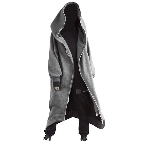 Unisex pitkähihainen hupullinen Nazgul pitkä takki vetoketjulla suljettava fleecevuorattu pitkä huppari Gray XL