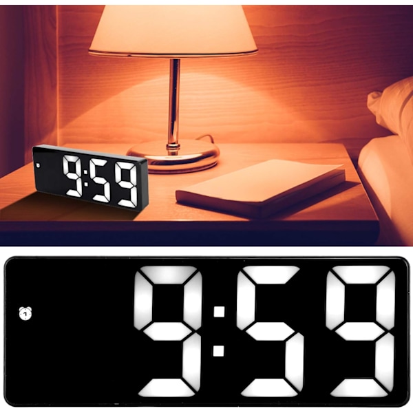 Väckarklocka LED Spegel Väckarklocka USB Elektronisk Digital Bordsladdningsbar Svart
