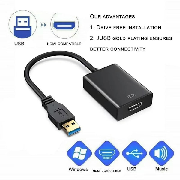 USB 3.0 till HDMI-adapterkonverter HD 1080P-videokabel för PC-bärbar dator