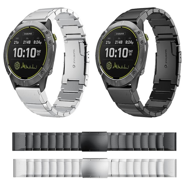 For Garmin Enduro 26mm Tortoise Shell rustfritt stål klokkebånd Sliver