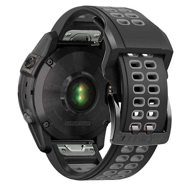 Til Garmin Fenix ​​7 26 mm Dual Row Holes Tofarvet silikoneurrem Black Grey
