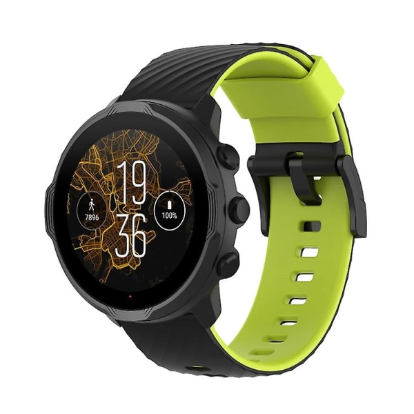 For Suunto 7 24 mm tofarget silikonklokkerem Black Lime Green