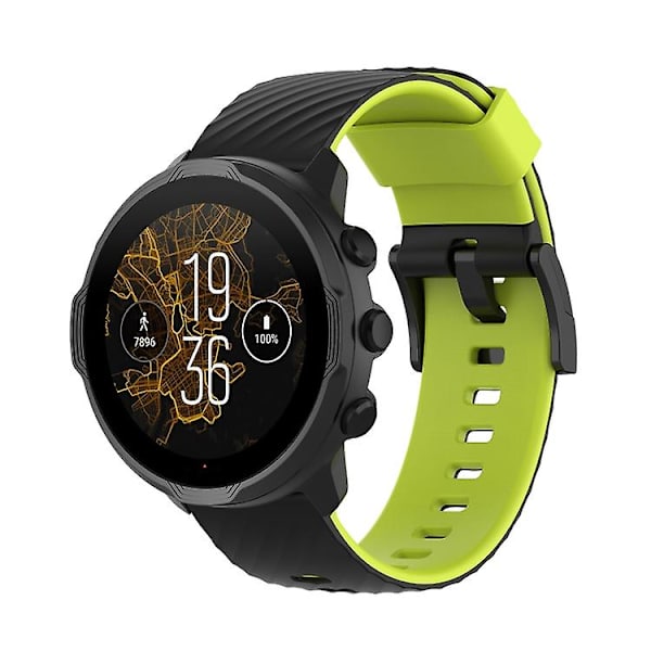 Til Suunto 7 24 mm tofarvet silikone urrem Black Lime Green