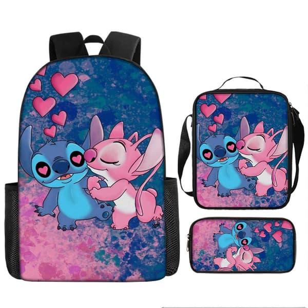 Stitch studentryggsäck 3-delars set med lunchväska och pennfodral M005