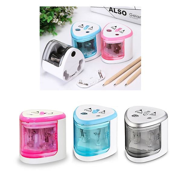 Automatisk tegneblyantspidser Pen Sharpener To-huls elektrisk switch blyantspidser Stationery Home Office Skoleartikler Silver