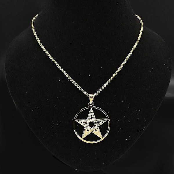 Skyrim Supernatural Pentagram Halskæde Til Mænd Rustfrit Stål Kæde Pentakel Stjerne Talisman Amulet Vedhæng Halskæder Smykker Style A - gold