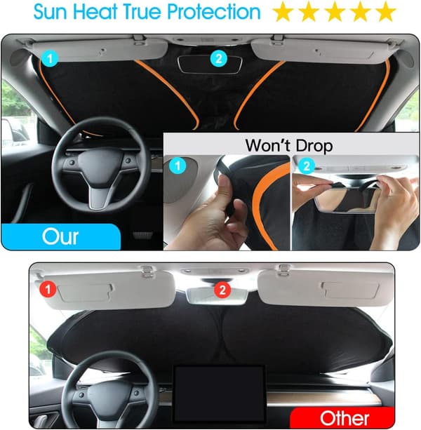Solskjerm for frontrute, oppgradert for Tesla Model 3 Model Y 2023