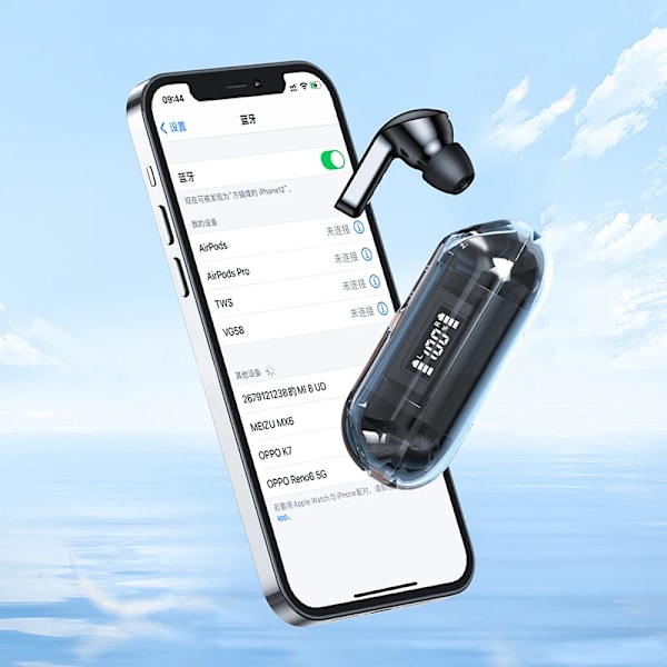 Sann trådlösa Bluetooth-hörlurar F80 med digital display och transparent fodral