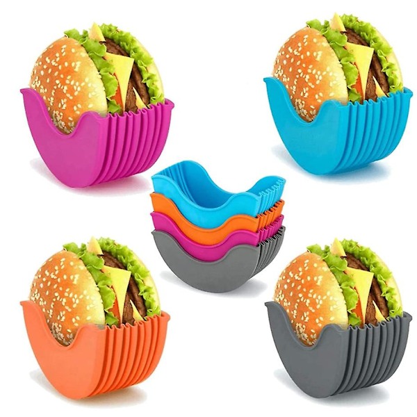 4 stk. Hamburger Buns Fast Box Burger Holder Sandwich Holder Genanvendelig Grey only 1 pcs
