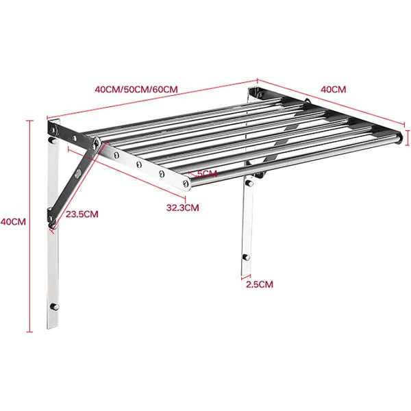 Veggmontert klesstativ, tørkestativ, utvidbart veggmontert klesstativ, plassbesparende brett i rustfritt stål kan plasseres i stuen